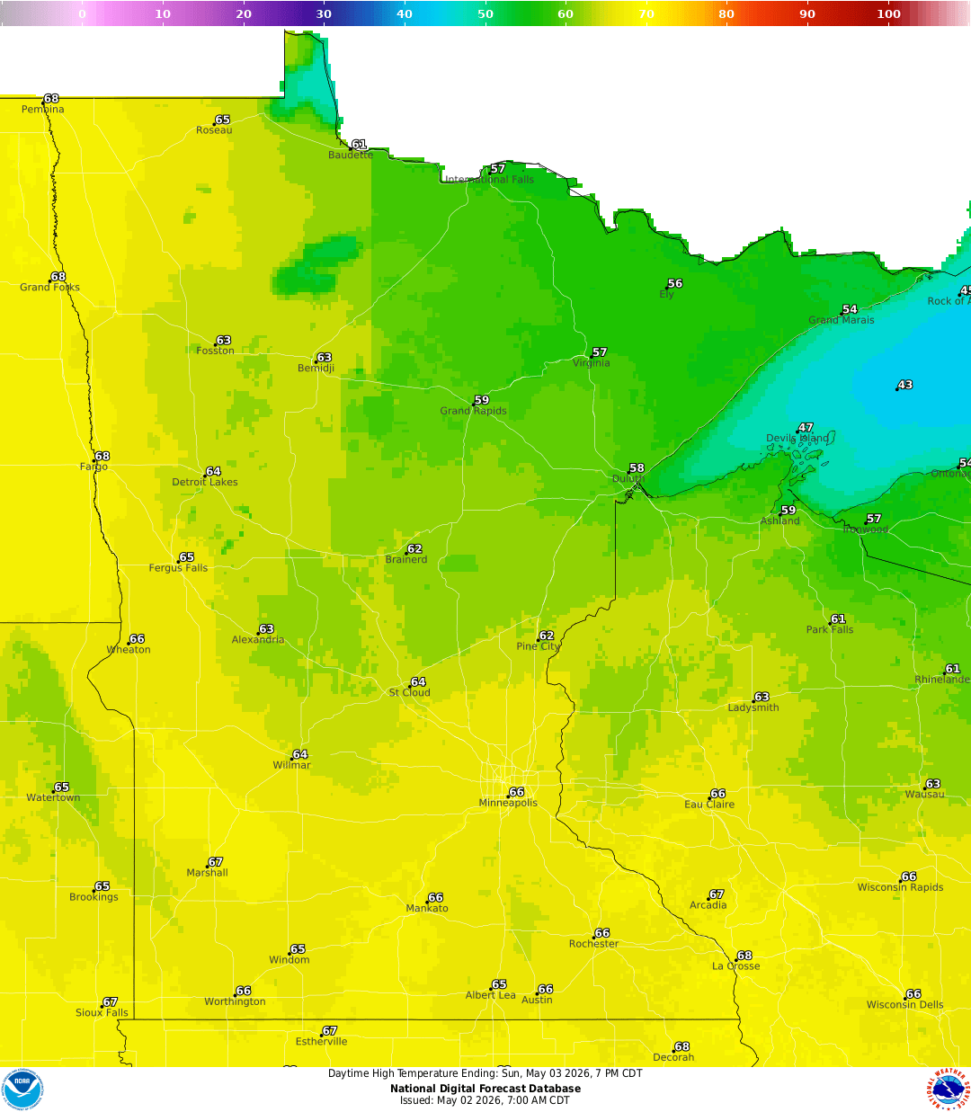 Highs for Sunday