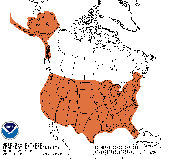 NOAA week 3 and 4 temperature outlook