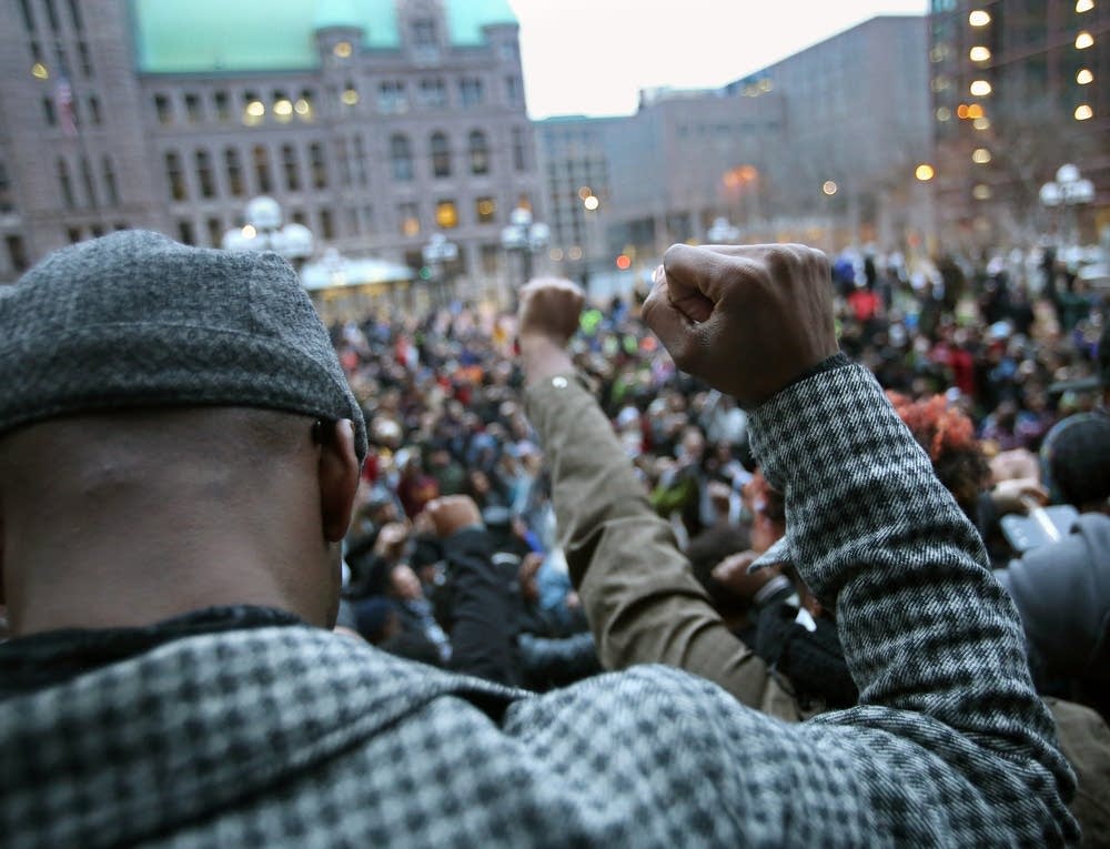 Hundreds of demonstrators gathered.