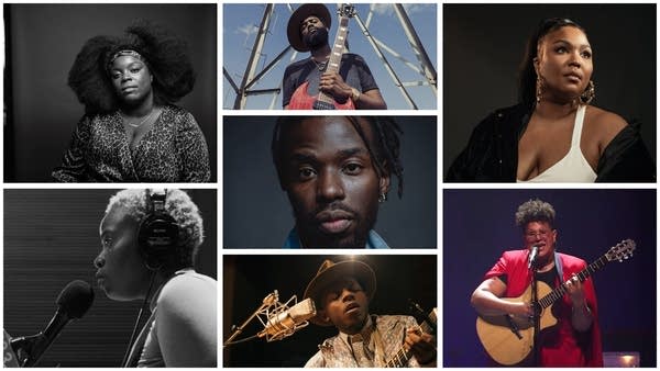 Hear from up-and-coming voices in the music world about the state of the world. Clockwise from left: Yola, Gary Clark Jr., Lizzo, Brittany Howard, J.S. Ondara, Vagabon, Eric Burton of Black Pumas.