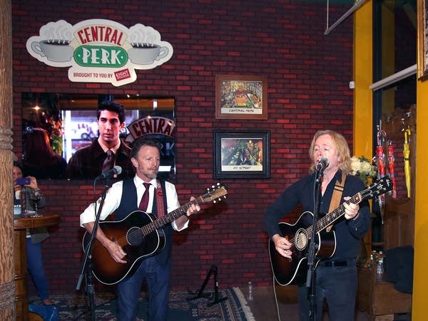 Musicians Danny Wilde (L) and Phil Solem of band The Rembrandts attend the Central Perk Pop-Up Celebrating The 20th Anniversary Of "Friends" on September 16, 2014, in New York City.