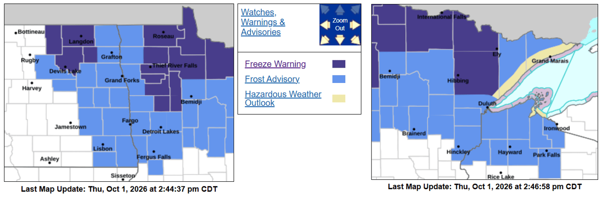 Freeze warning and frost advisory