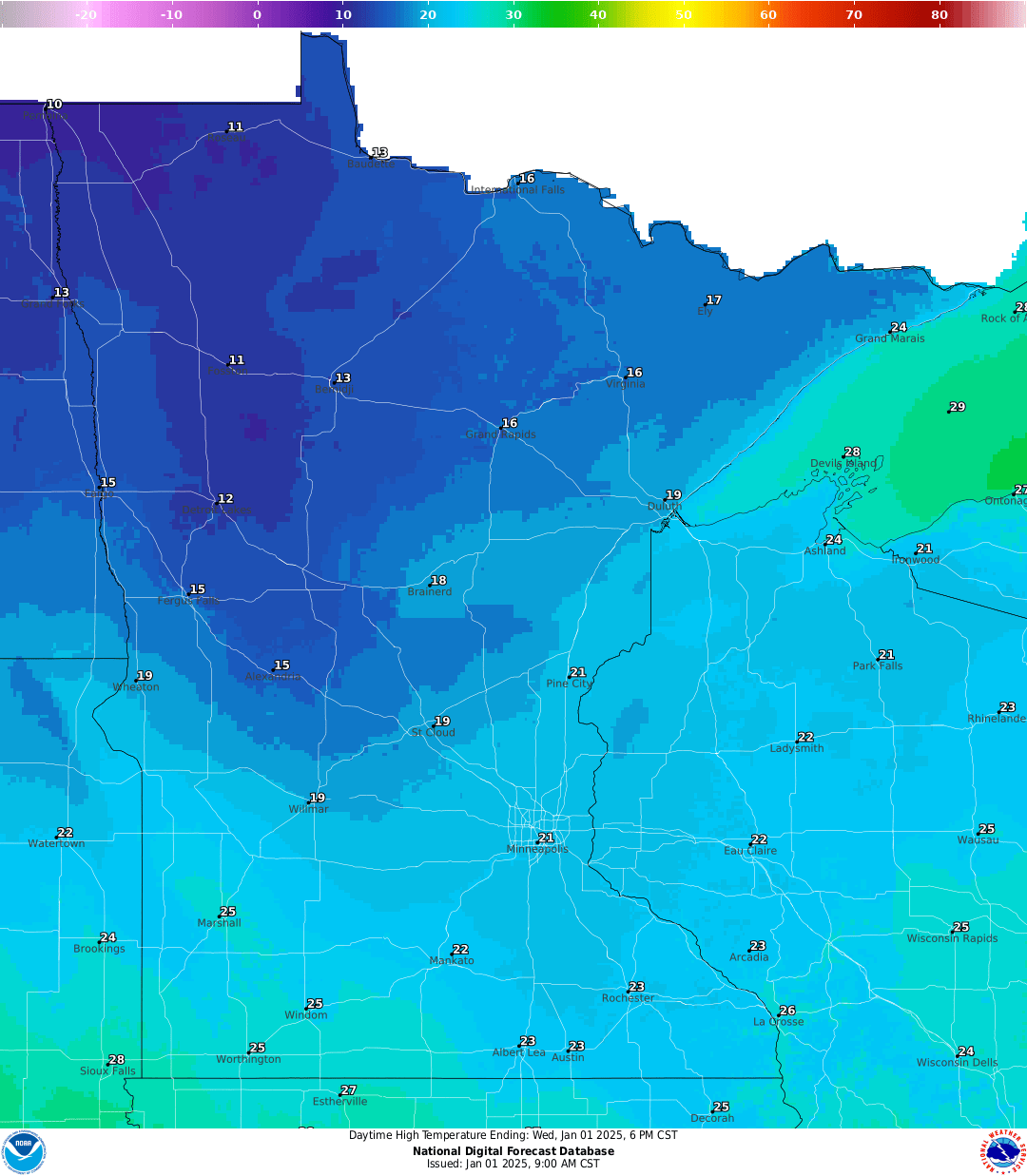 Highs for Wednesday