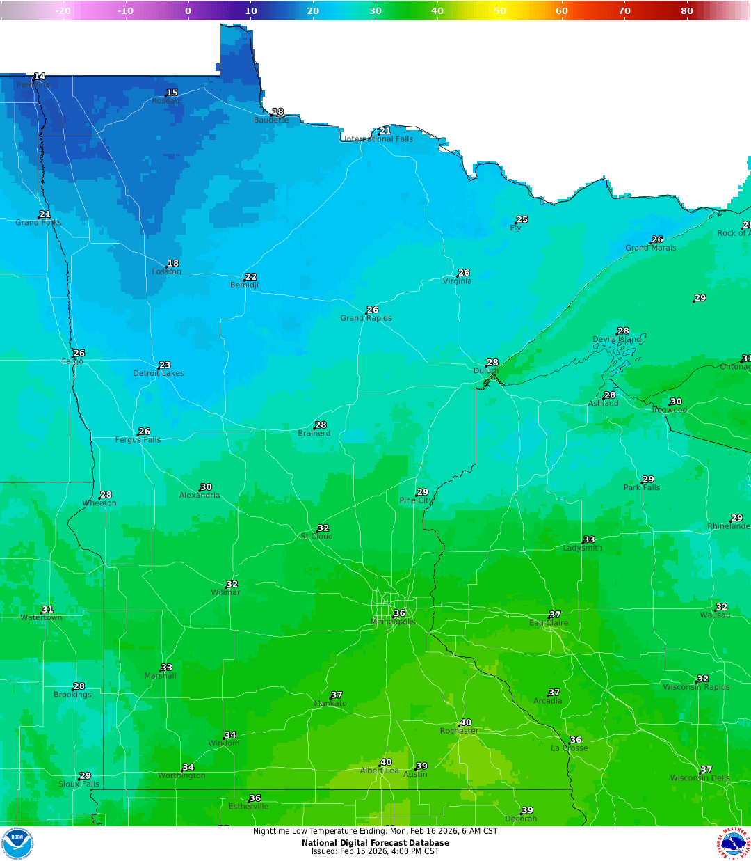 Lows for Sunday night