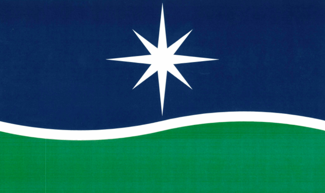 A flag with navy and blue