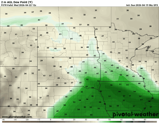 Dew points Wednesday 7 a.m. to Thursday 7 p.m. 