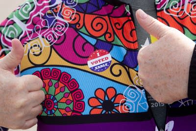 A woman with a sticker 