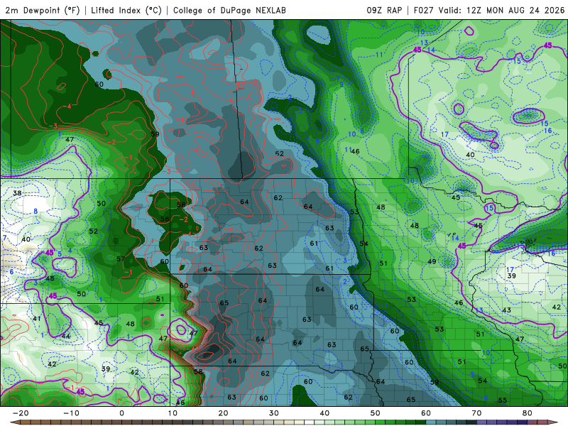 Dew points Monday 7 a.m. to Tuesday 7 a.m.