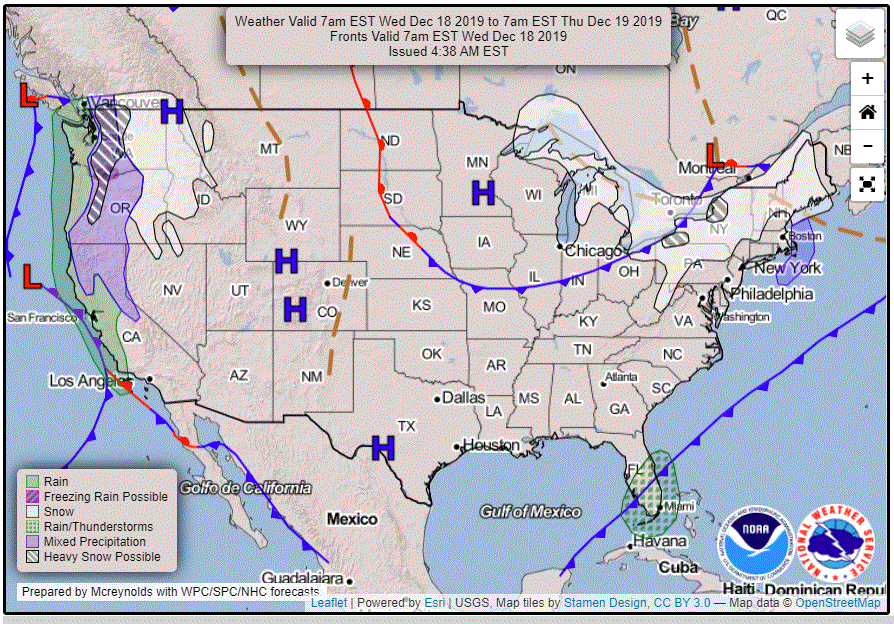 Forecast surface weather map for Wednesday