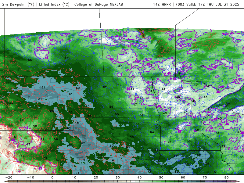 Dewpoints Thursday 12 p.m. to 7 p.m. 