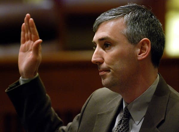 Kevin Corbid is sworn in before testifying