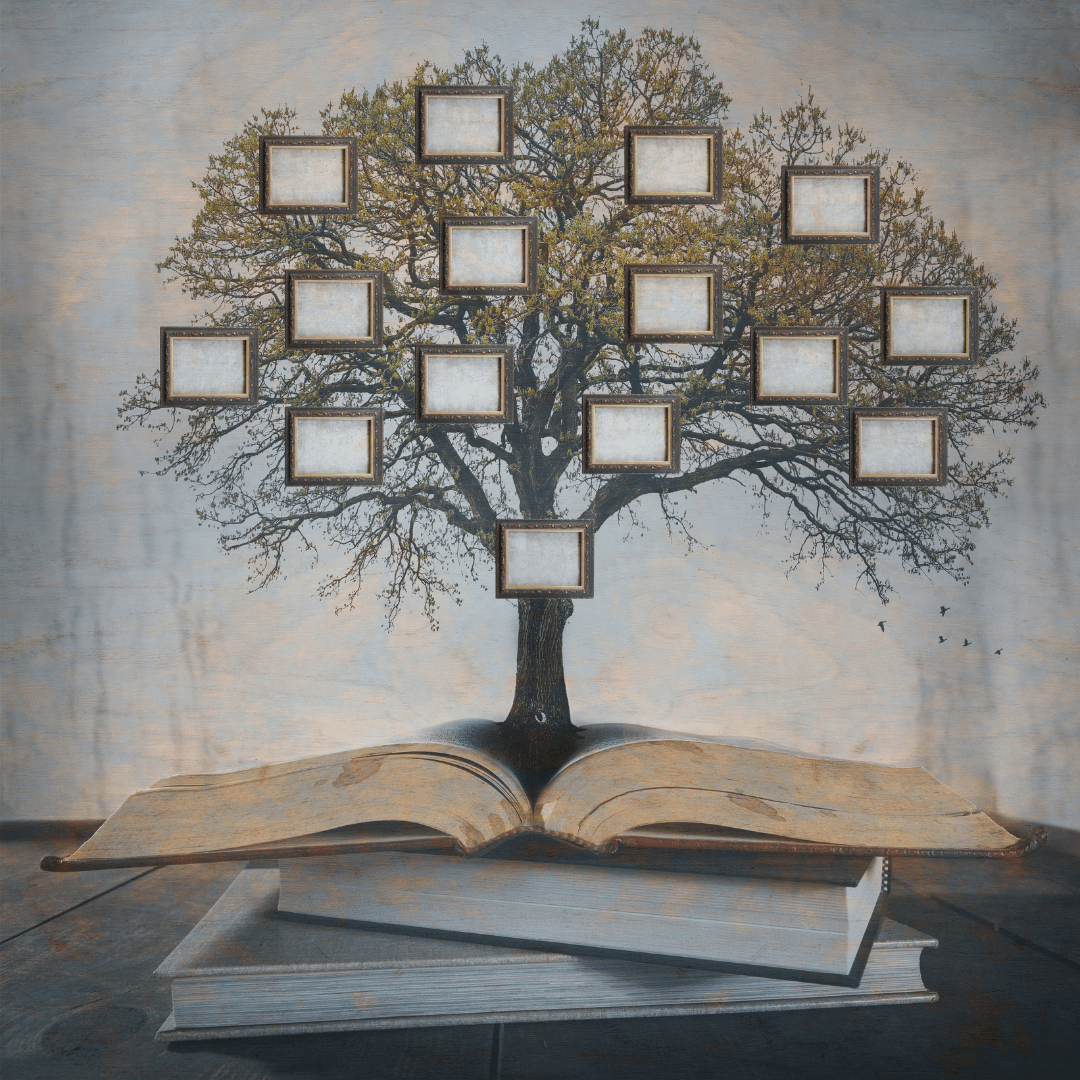 family tree on an open book