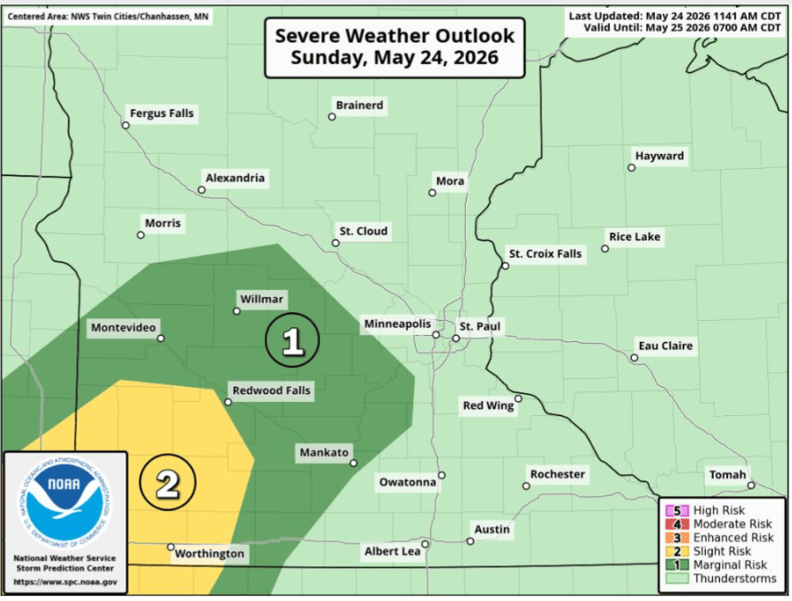 Slight risk for severe Sunday night