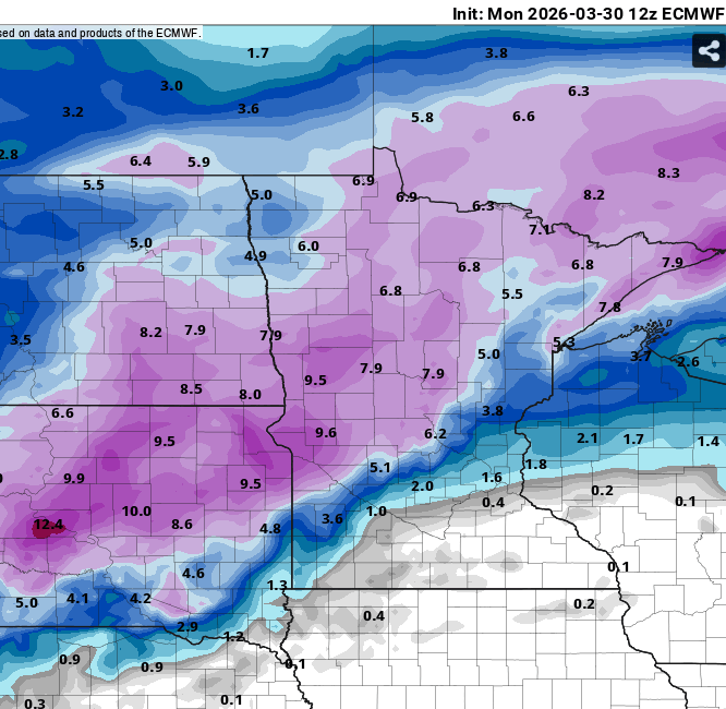 European ECMWF model snowfall output