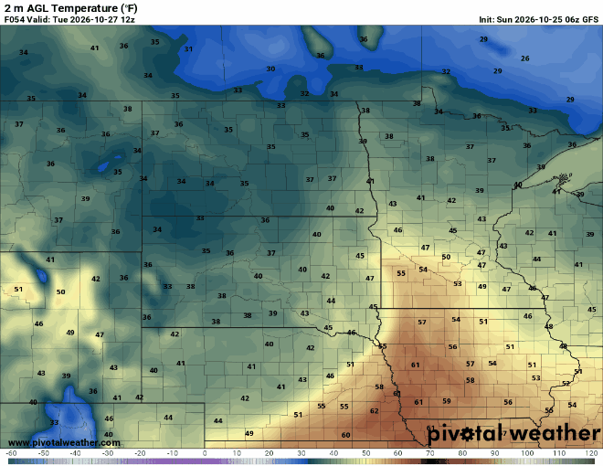 Temperatures Tuesday through Friday