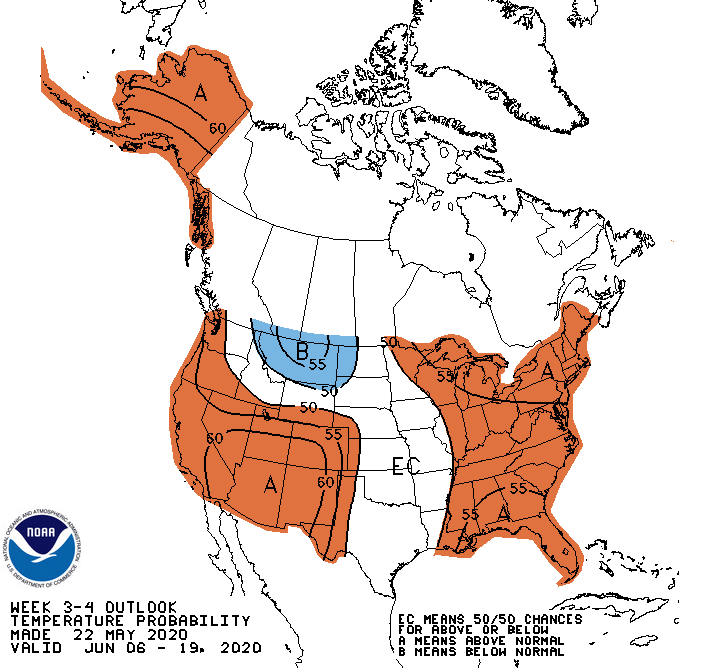 NOAA week 3 and 4 temperature outlook