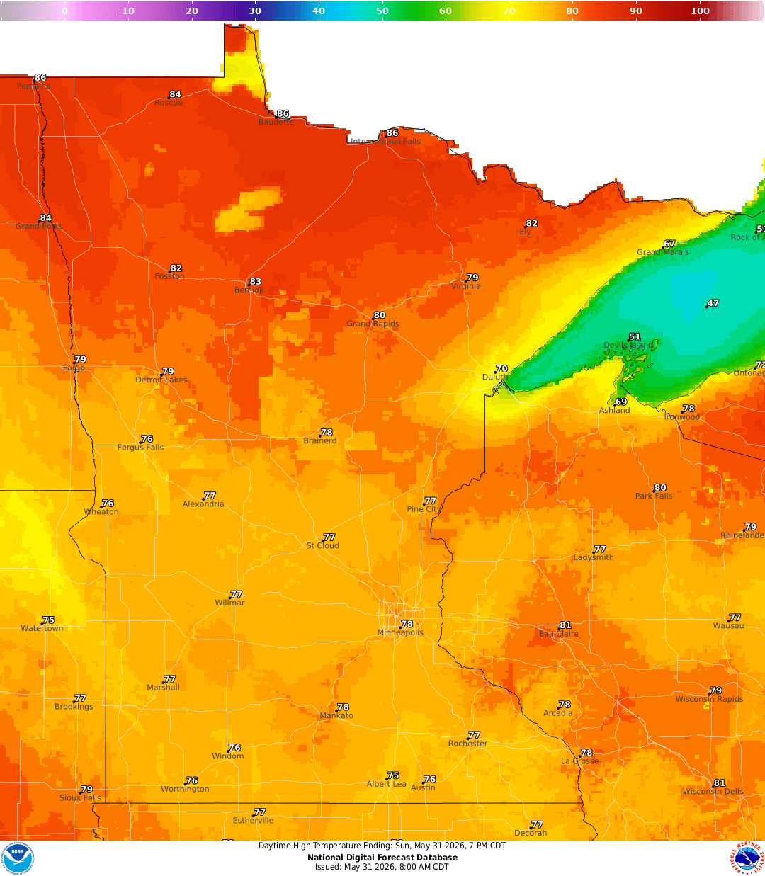 Highs for Sunday
