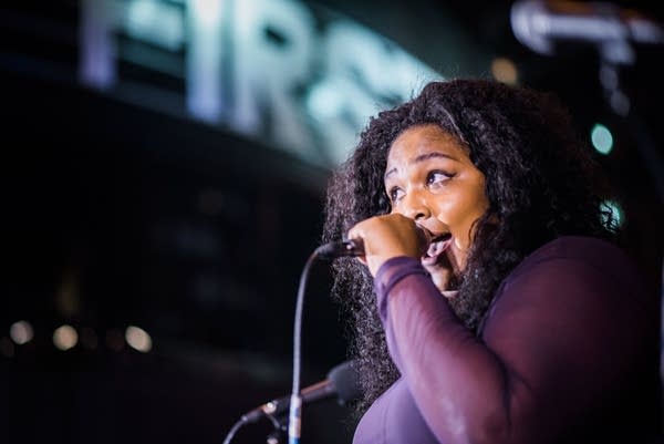 Lizzo performing "The Beautiful Ones" at The Current's Prince Memorial Block Party outside First Avenue. April 21, 2016