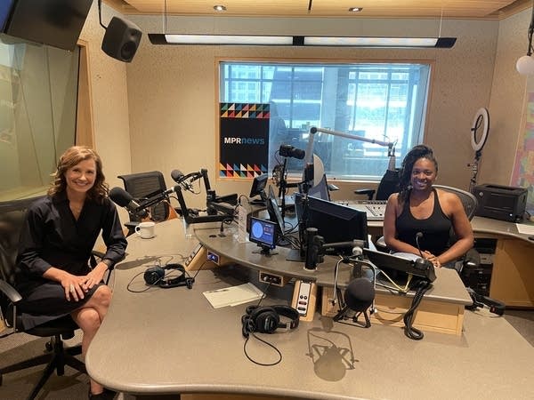 two women in a broadcast studio