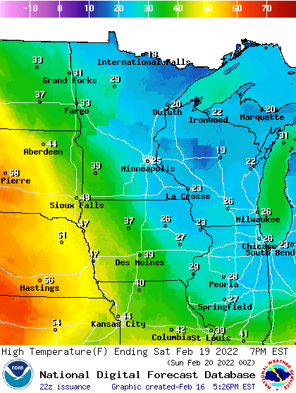 Forecast high temperatures Saturday