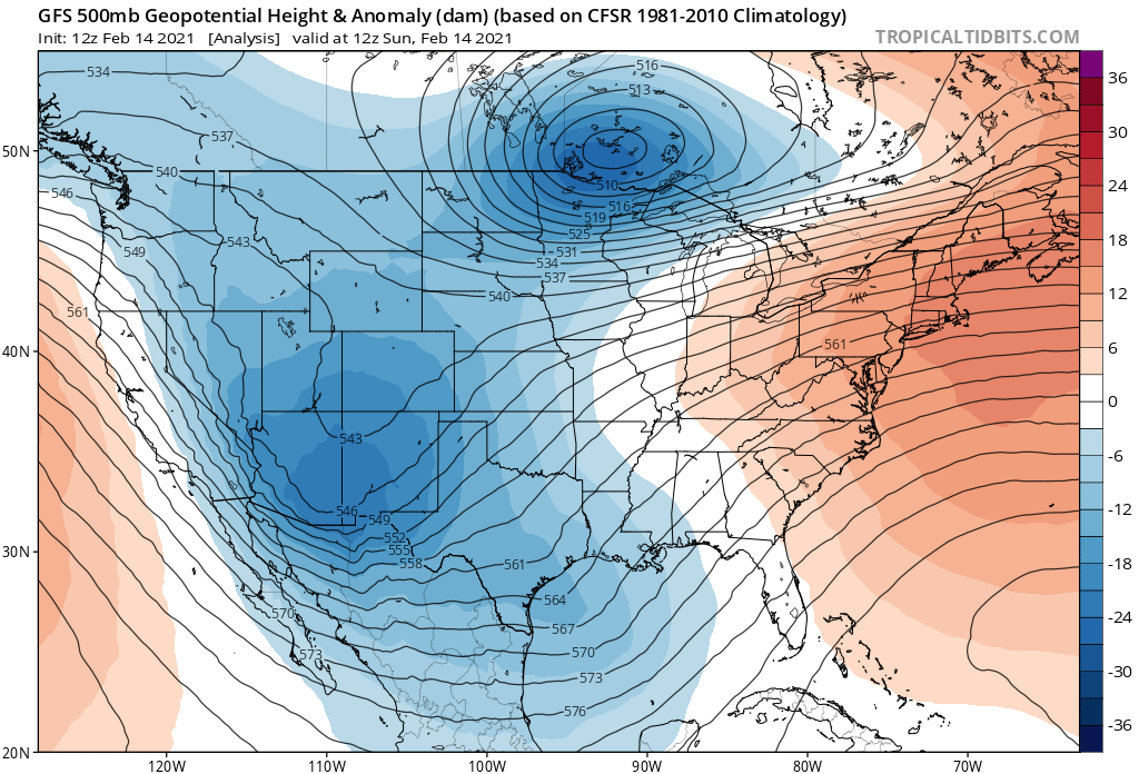Upper air map at 6 am Sunday February 14