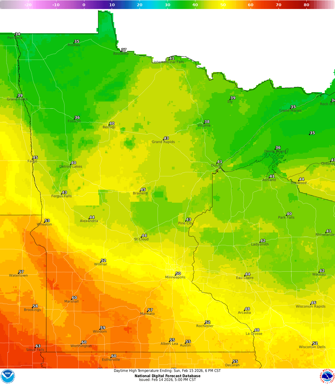 Highs for Sunday