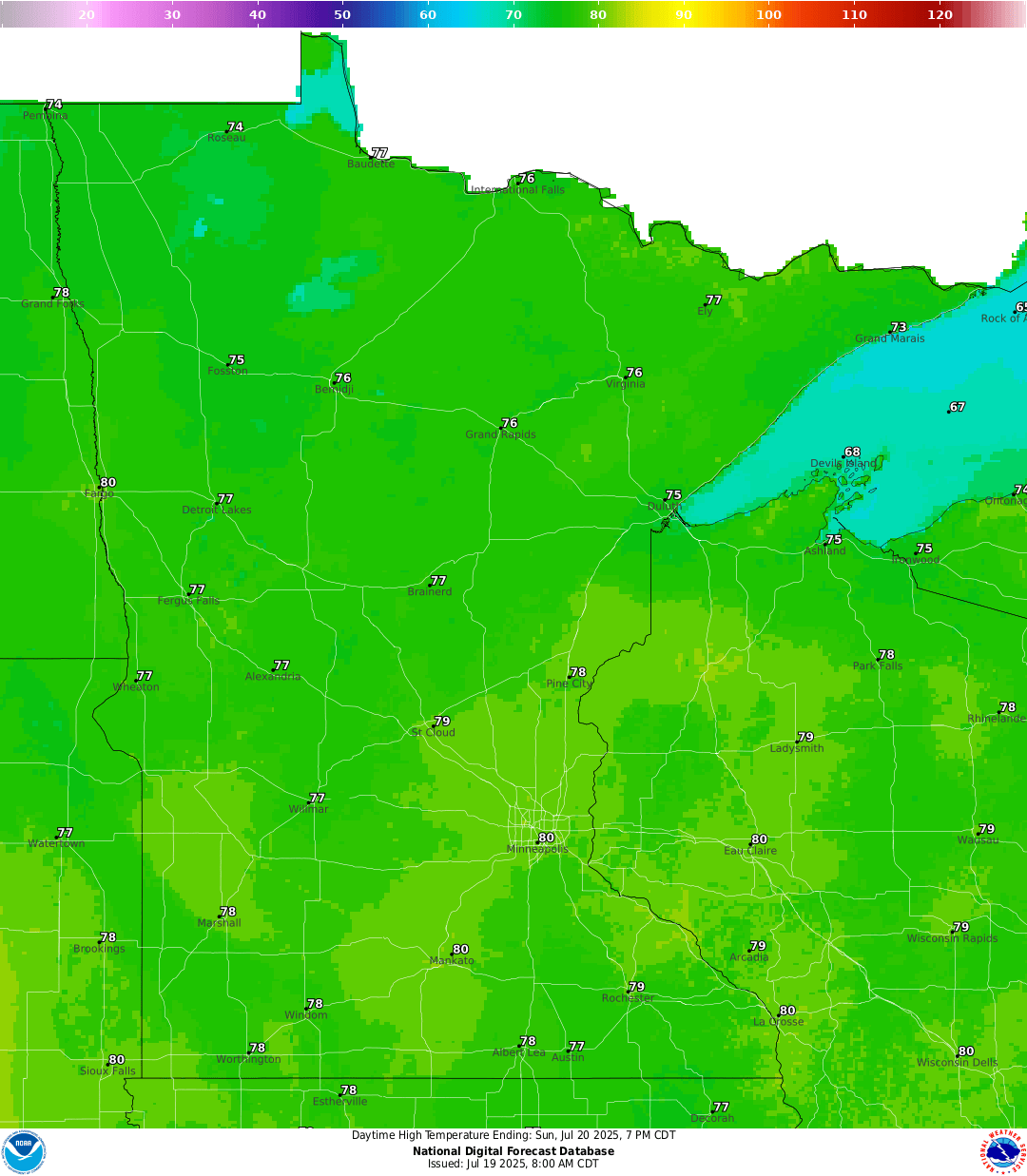 Highs for Sunday
