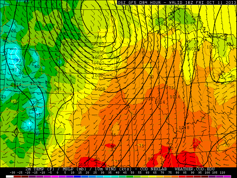 1 p.m. wind forecast from GFS