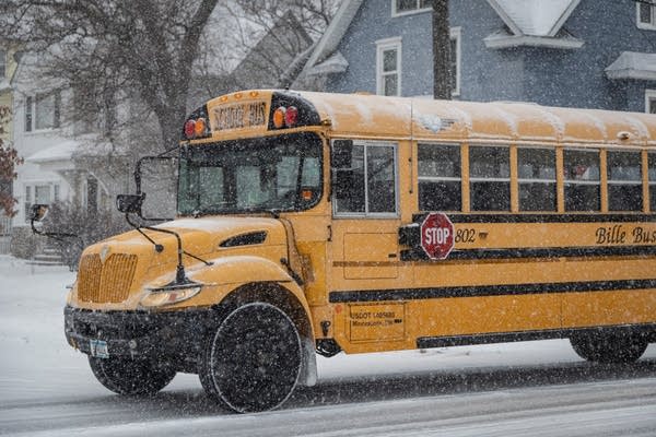 A school bus in snow