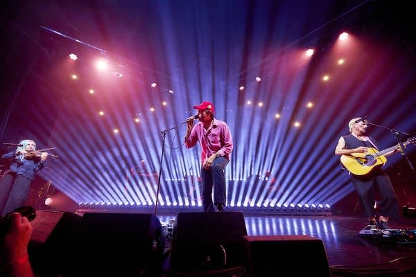 L to R: Charity Rose Thielen, Jonathan Russell and Matt Gervais of The Head and the Heart performing at the Palace Theatre in St. Paul on Thursday, June 19, 2025.