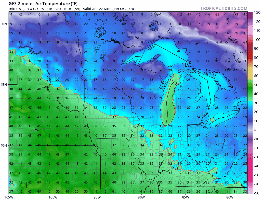 Temperatures Monday through Thursday