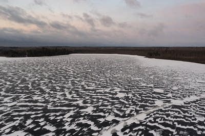 snow-swept ice on Eagle Lake