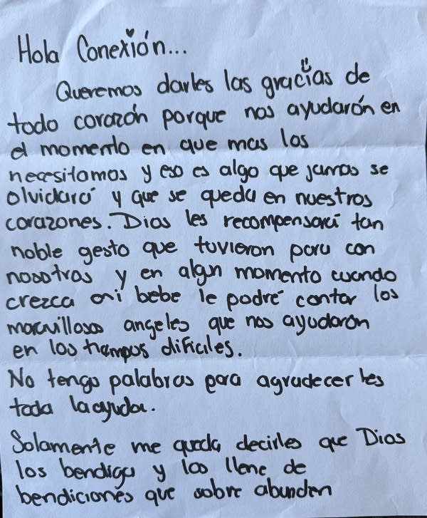 A letter of gratitude in Spanish