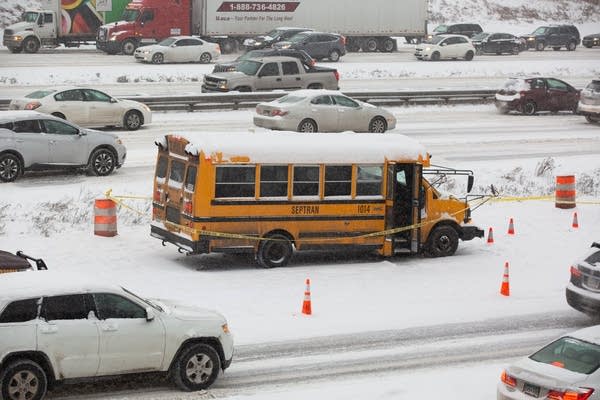 A school bus driver was shot on Interstate 35W in Minneapolis.