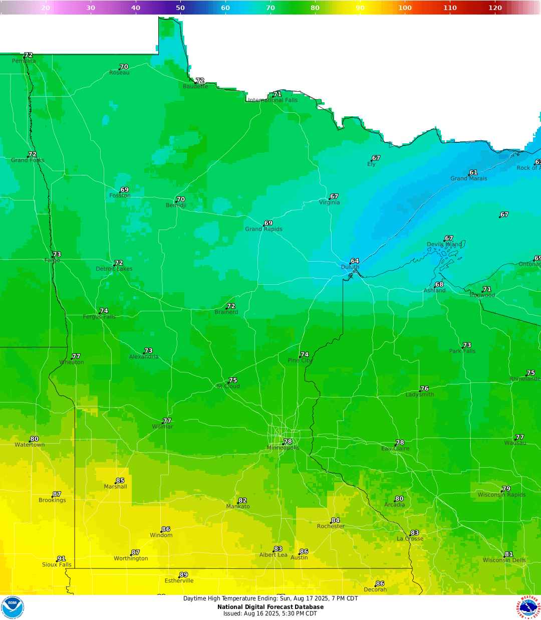 Highs for Sunday