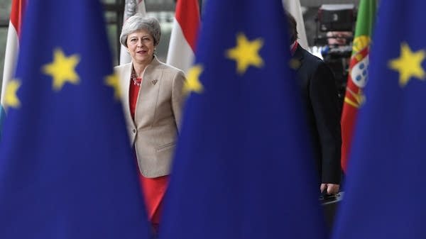Britain's Prime Minister Theresa May arrives for a European Union (EU) summit at EU Headquarters in Brussels on May 28, 2019.