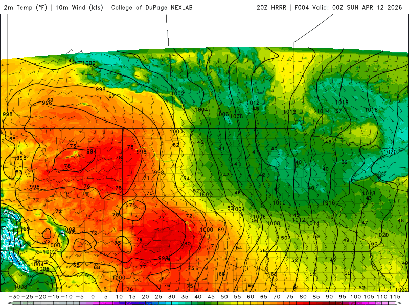 Temperatures Saturday 7 p.m. to Sunday 7 a.m.