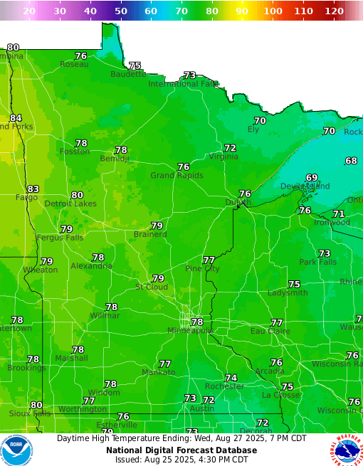 Forecast high temperatures Wednesday