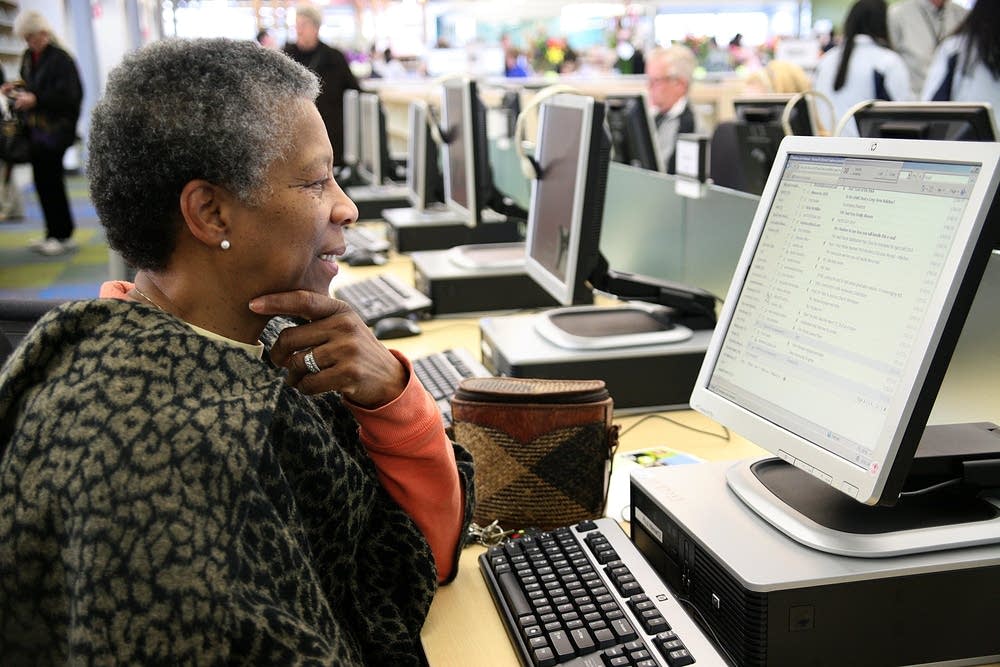 At a computer