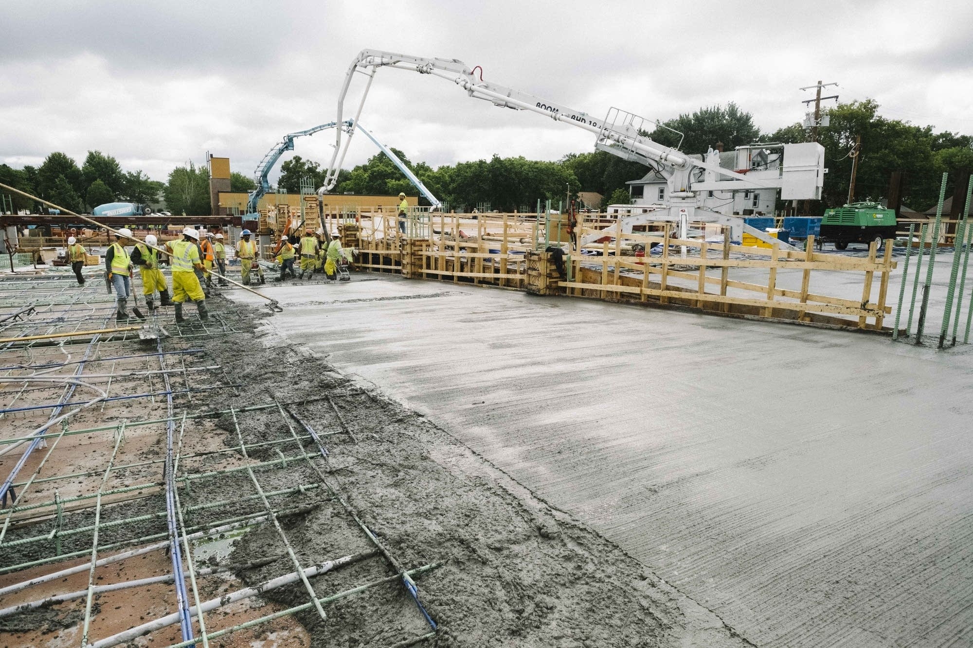 Concrete dries at the Thor Construction headquarters site.