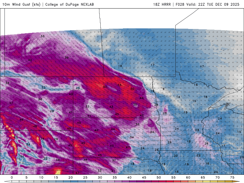 Wind speed and direction for Tuesday 4 p.m. to Wednesday 6 a.m. 
