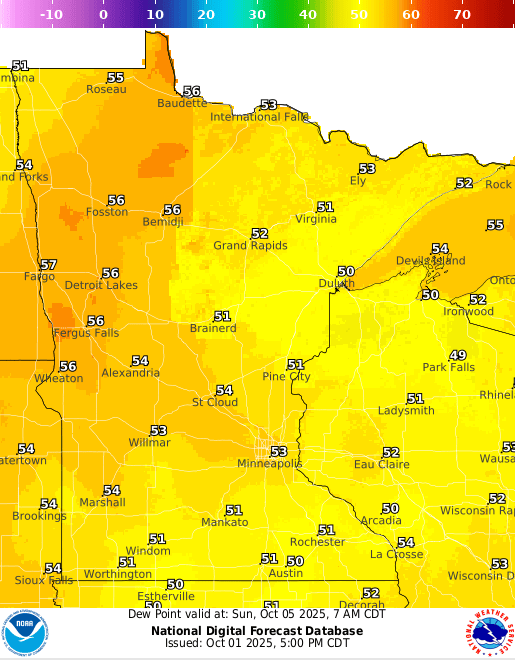 Forecast dew points