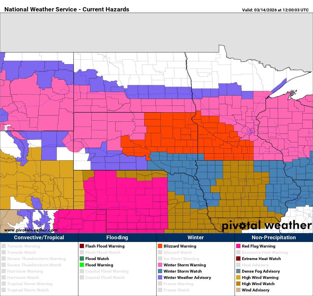 Winter storm warnings and blizzard warnings