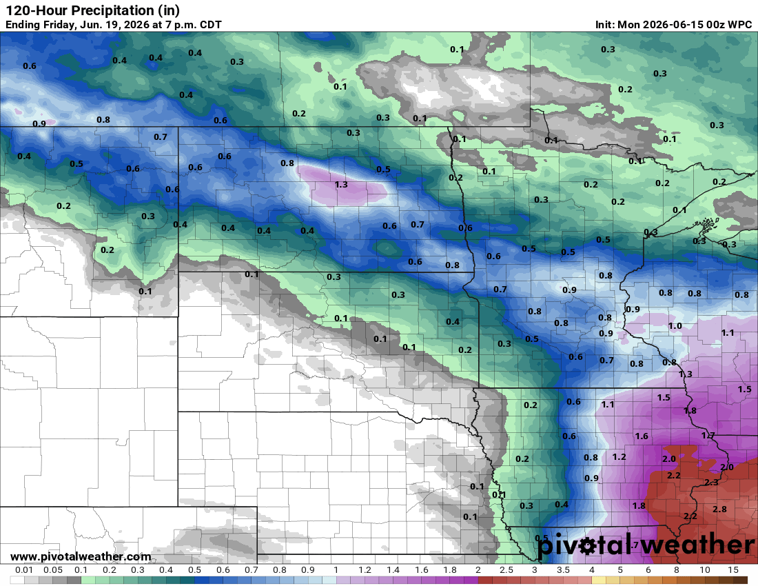 Forecast rainfall through Friday June 19
