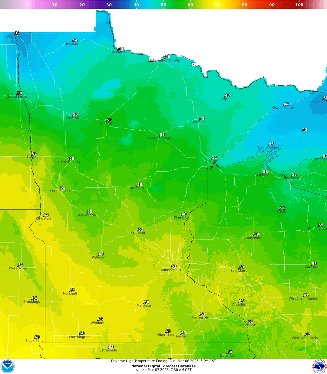 Highs for Sunday