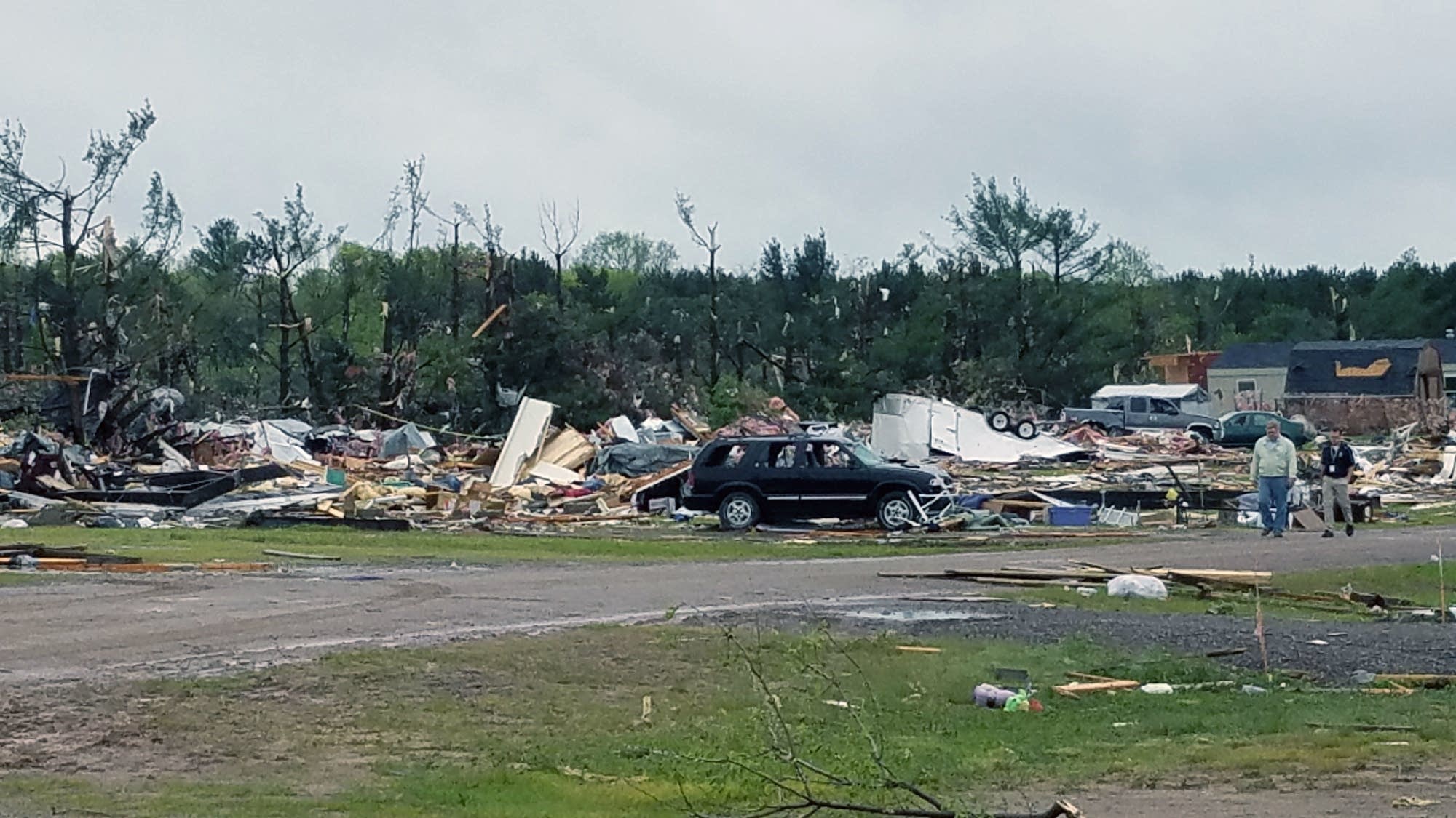 Tornado damage at Prairie Lake Estate Mobile Park