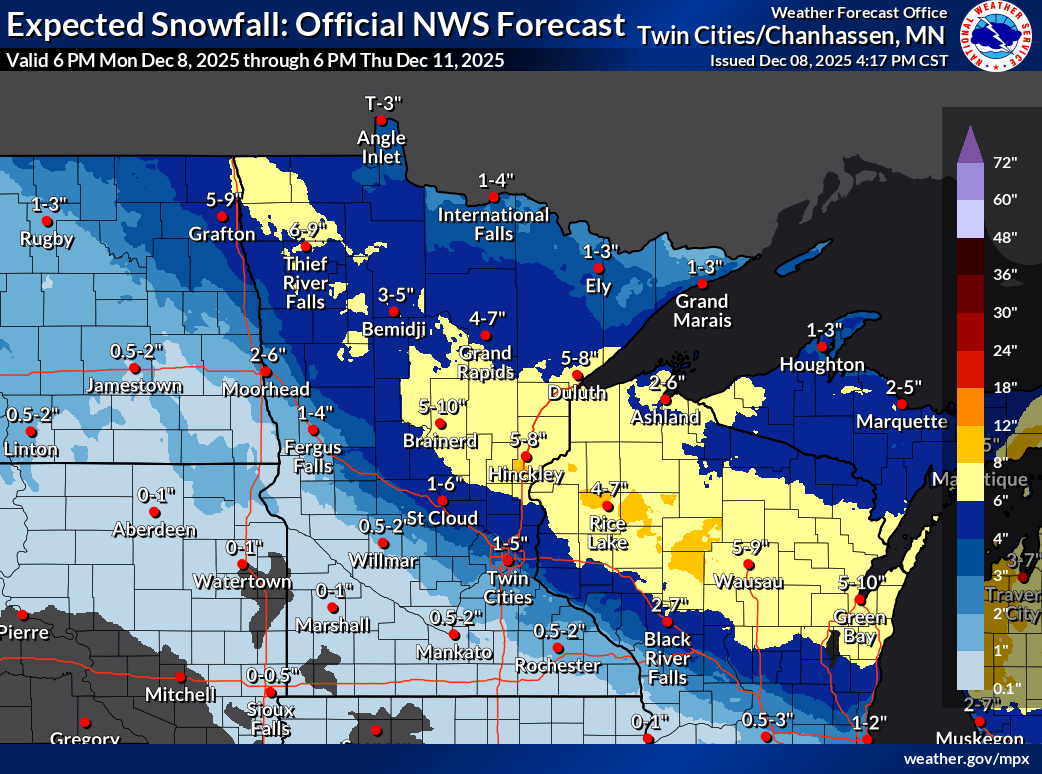 Snowfall projection for Minnesota 2
