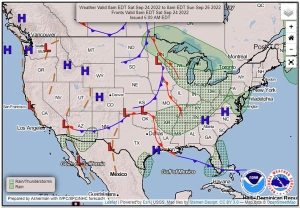 Forecast weather map for Saturday