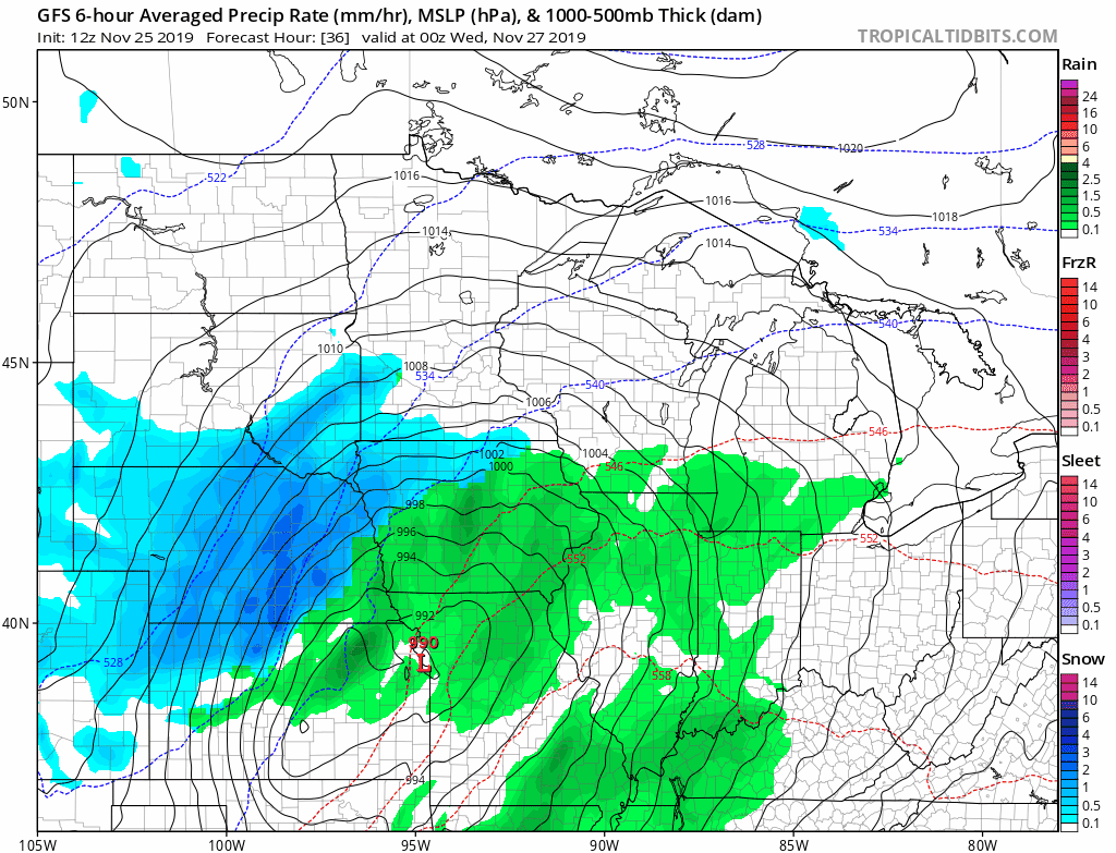 NOAA GFS model Tuesday night and Wednesday