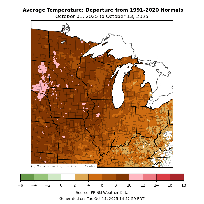 Temperature departure from normal 